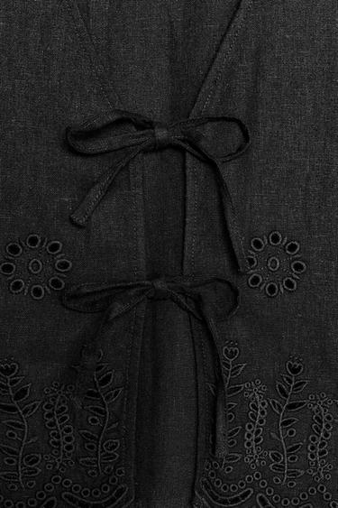 LINEN BLEND WAISTCOAT WITH CUTWORK EMBROIDERY - Black by Zara - Image 5