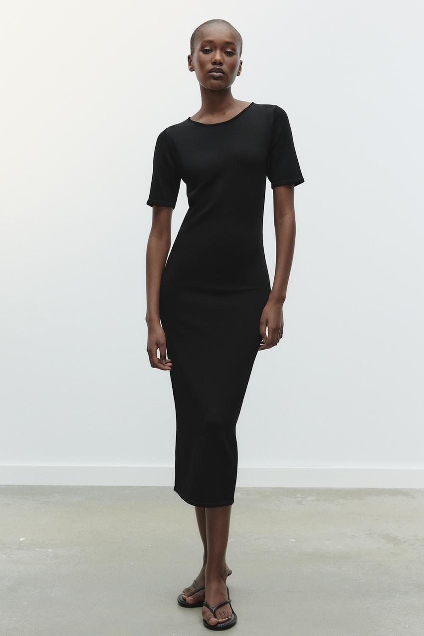 BASIC KNIT FITTED MIDI DRESS