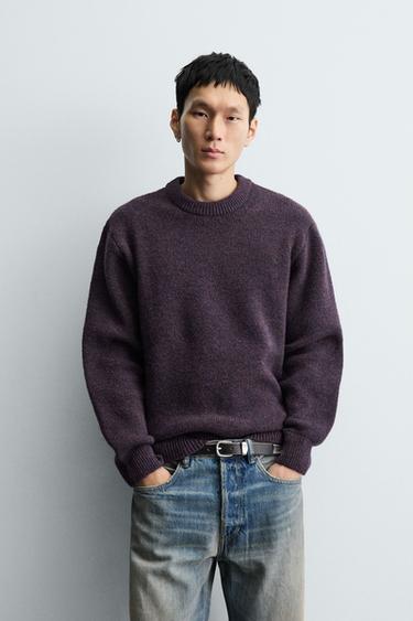Zara TEXTURED BOXY FIT SWEATER - Purple