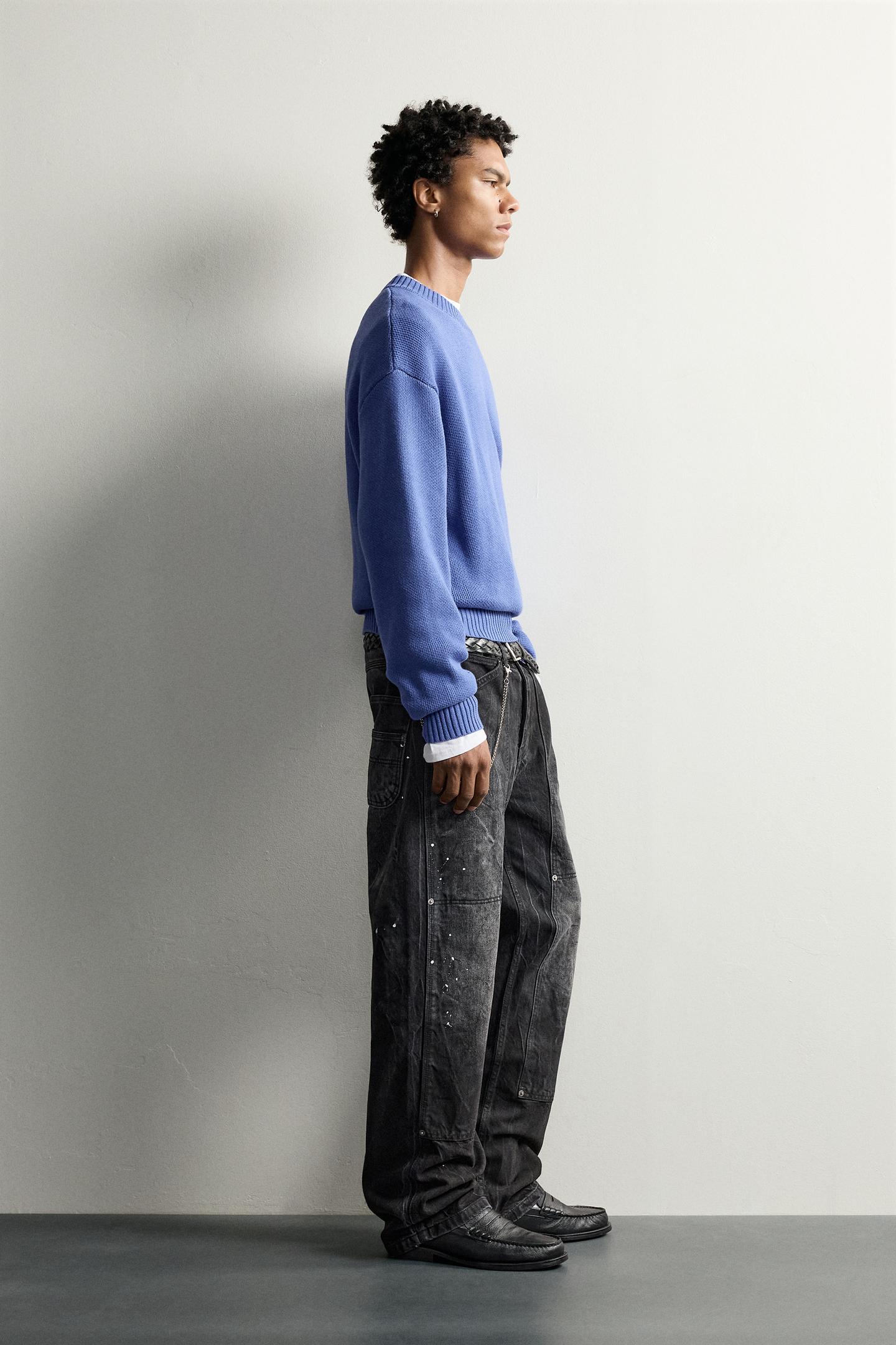 Мужской свитер Zara Relaxed Fit 100% Cotton, цвет: Голубоватый — фото 4