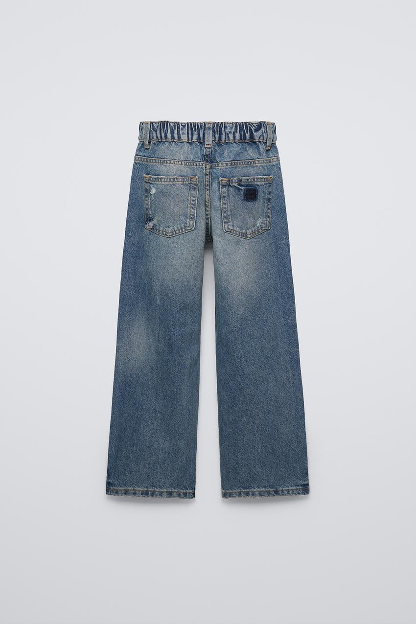 ダメージリップ ワイドレッグ デニムパンツ - ミディアムブルー | ZARA 