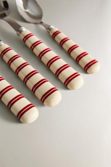4-PIECE CUTLERY SET WITH STRIPED HANDLE - Red by Zara - Image 1