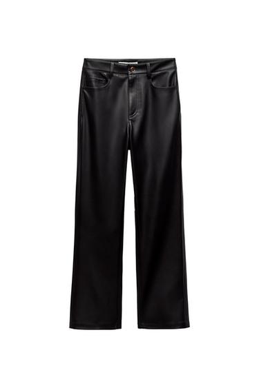 LEATHER EFFECT CROPPED MINI FLARE TROUSERS