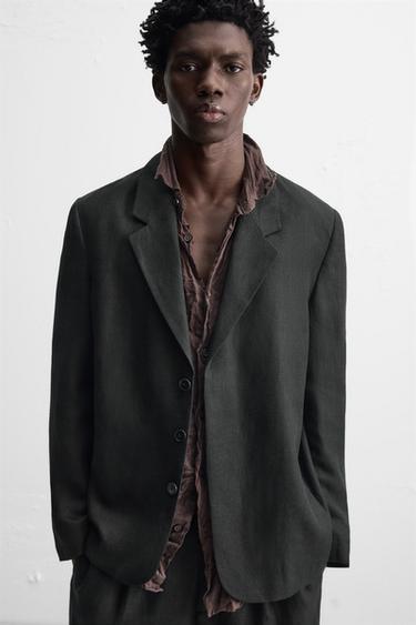 Zara 100% LINEN SUIT BLAZER - Black