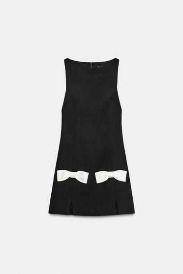 CONTRAST BOW MINI DRESS - Black by Zara - Image 0