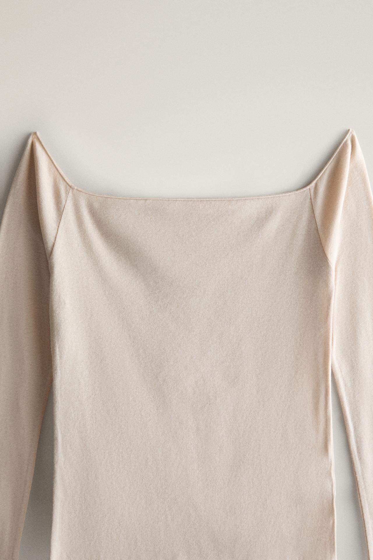 FINE LONG-SLEEVE COTTON T-SHIRT — Beige-pink