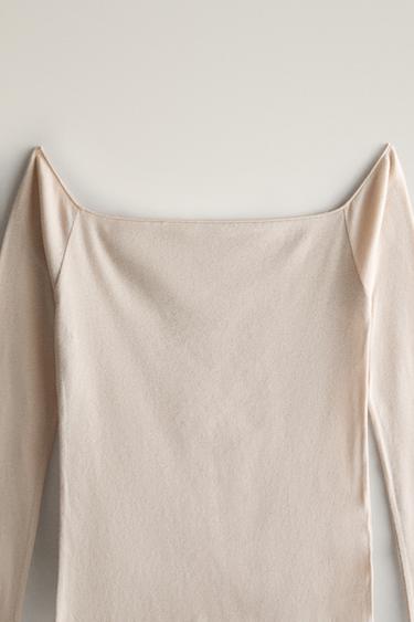 FINE LONG-SLEEVE COTTON T-SHIRT — Beige-pink 2