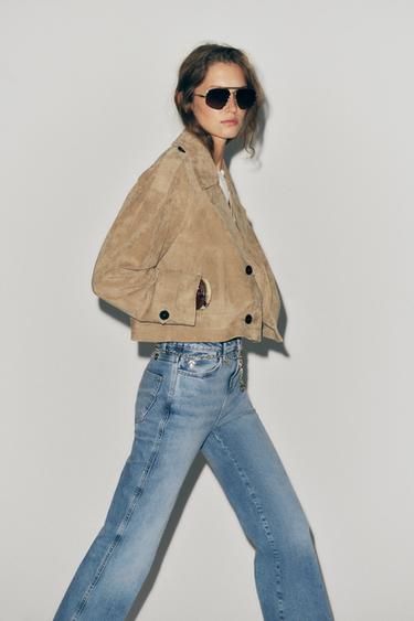 VESTE TRENCH COURTE 100 % CUIR - Marron clair de Zara - Image 2