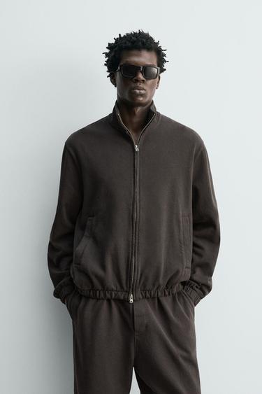 KNIT ZIP-UP SWEATSHIRT - Black / Brown by Zara
