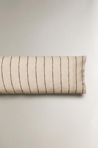 STRIPED COTTON AND LINEN PILLOWCASE - Light beige by Zara - Image 3