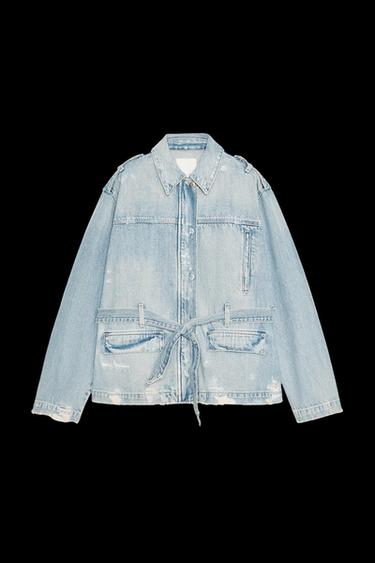 Zara BELTED TRF DENIM JACKET - Light blue - Image 0