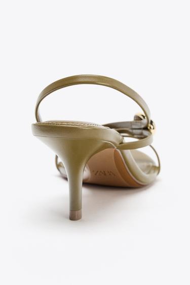HEELED SANDALS WITH STRAPS AND METAL DETAIL - Khaki Green by Zara - Image 4
