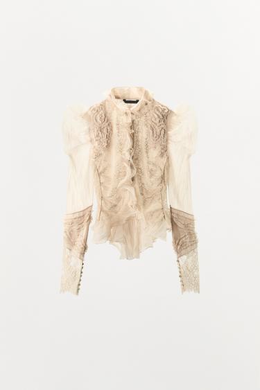 CHEMISE À VOLANTS ET MATIÈRES VARIÉES ZW COLLECTION LIMITED EDITION - Écru de Zara - Image 3