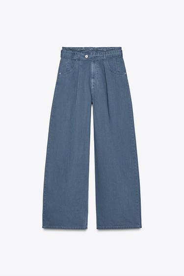 PANTALÓN PAPERBAG CINTURÓN - Azul de Zara - Imagen 0