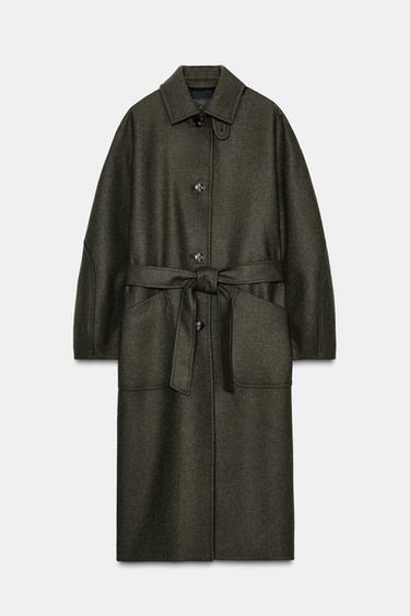 MANTEL MIT BALLONÄRMELN AUS WOLLE UND KONTRASTKRAGEN - Khaki von Zara