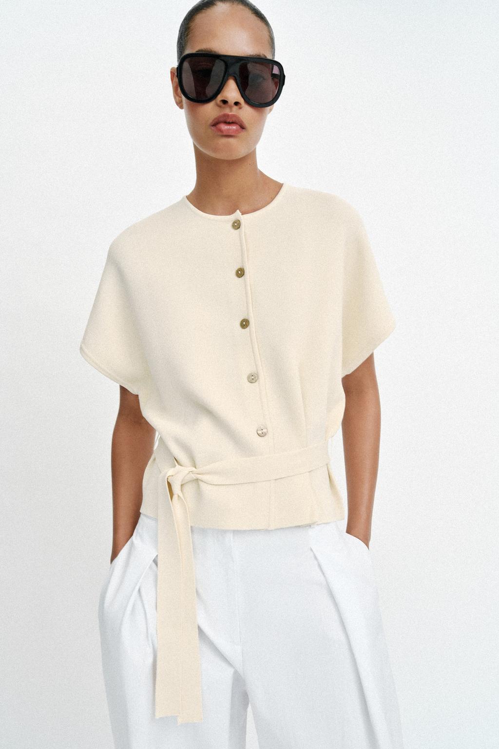 KNIT CARDIGAN WITH BELT - image 2