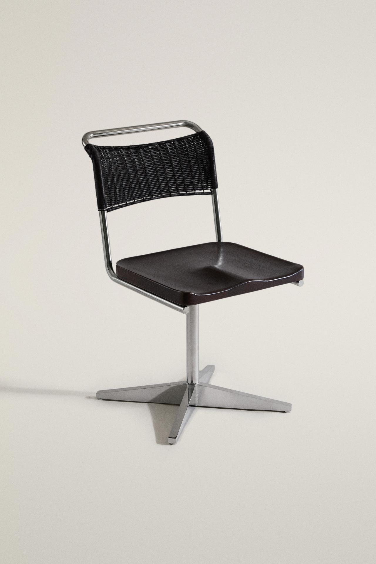 STAINLESS STEEL AND LEATHER CHAIR — Chocolate