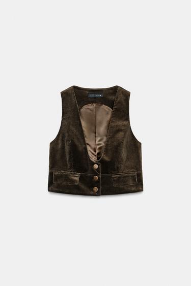 CORDUROY WAISTCOAT - Dark khaki by Zara