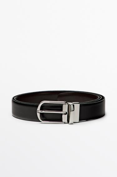 Ceinture réversible en cuir nappa - Noir de Zara