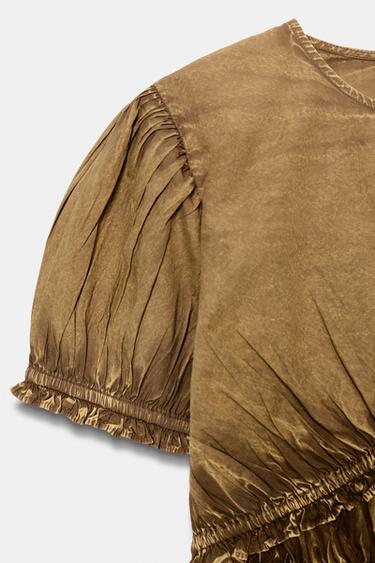 TOP COURT EN POPELINE LAVÉE - Kaki de Zara - Image 5