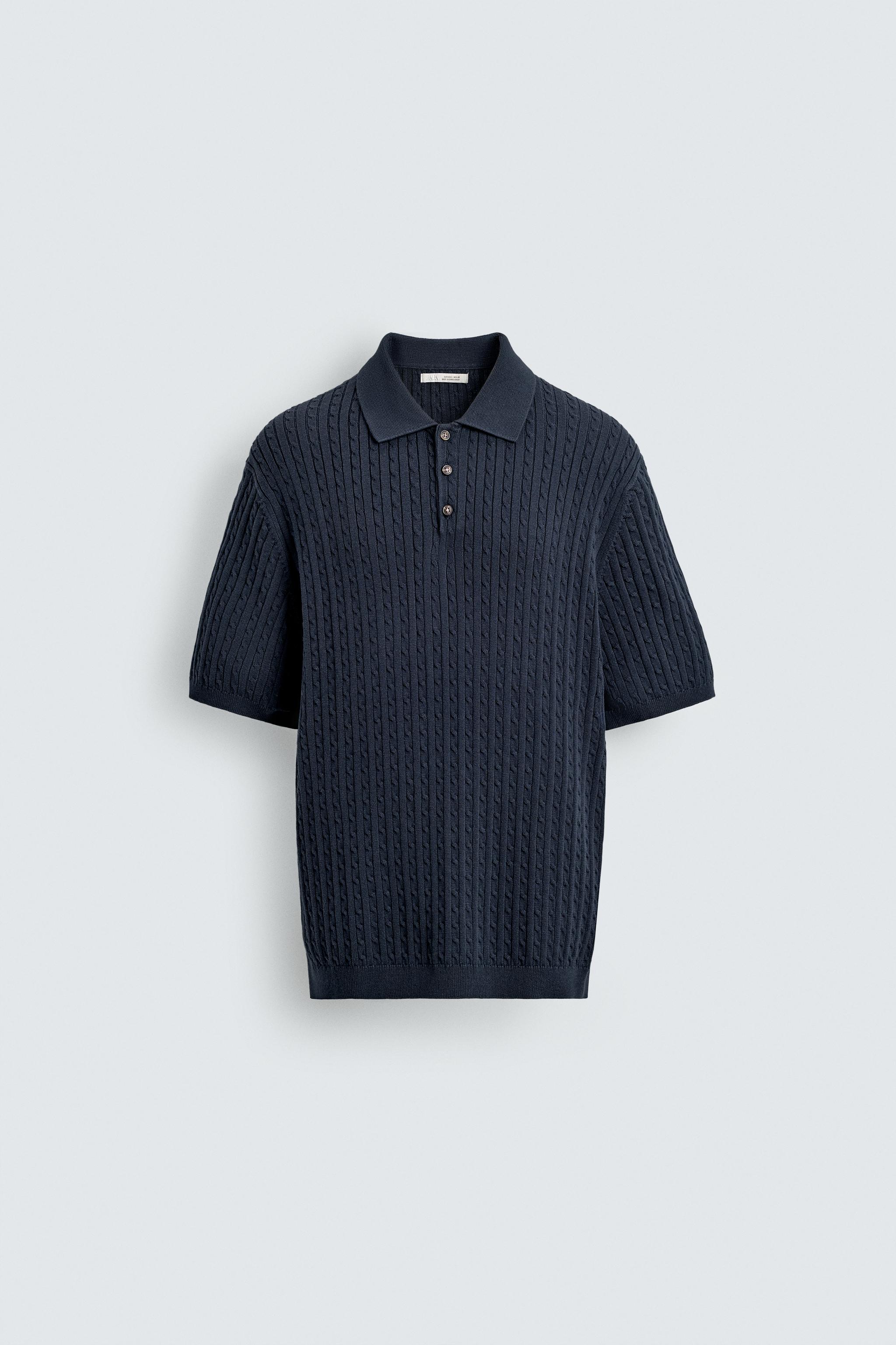 REGULAR FIT KNIT TEXTURED POLO - Navy blue | ZARA Canada