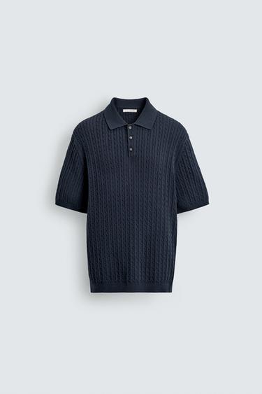 REGULAR FIT TEXTURED KNIT POLO SHIRT - Navy blue by Zara