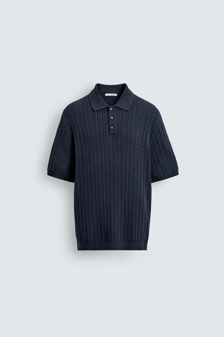 ZARA REGULAR FIT TEXTURED KNIT POLO SHIRT