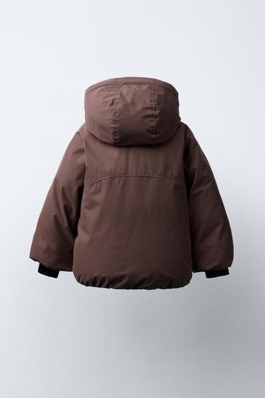 WATER-REPELLENT QUILTED COAT WITH HOODIE - Dark burgundy by Zara - Image 3