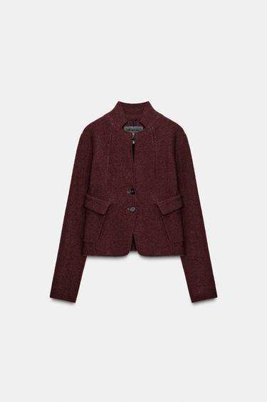 FITTED BOUCLÉ WOOL JACKET ZW COLLECTION - Wine by Zara