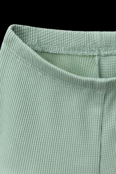 Zara PLAIN WAFFLE T-SHIRT AND BERMUDA SET - Green