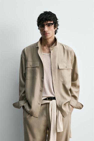 Zara FLOWY POCKET SHIRT - Olive green