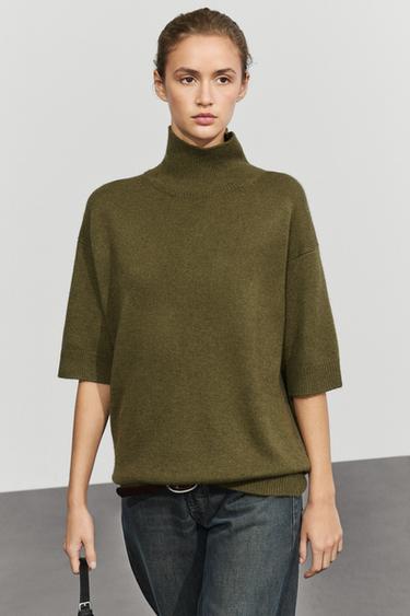 Wool knit sweater with mock turtleneck — Olive green 2