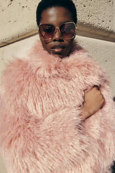 ZW COLLECTION FAUX FUR COAT - Pink by Zara