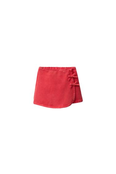 JUPE-SHORT EN SERGÉ À LACETS - Rouge de Zara