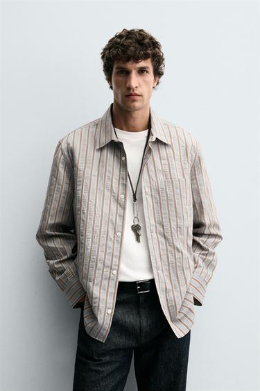 STRIPED FLOWING SHIRT - Light blue by Zara