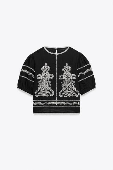 BLUSA BORDADOS CONTRASTE ZW COLLECTION - Negro de Zara