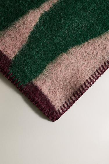 Zara STRIPED WOOL BLANKET WITH BRANCH X COLLAGERIE - Green