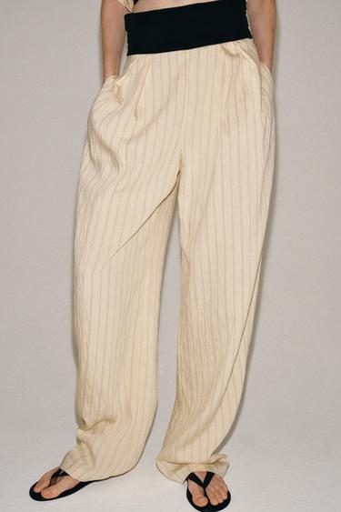 ZW COLLECTION STRIPED SASH BELT TROUSERS - striped by Zara