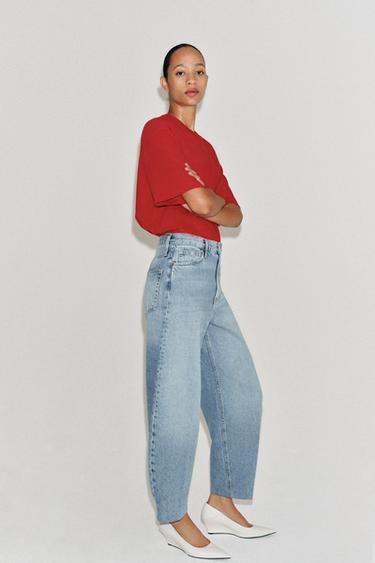 ZW COLLECTION TAPERED JEANS MED HIGH WAIST - lys blå fra Zara