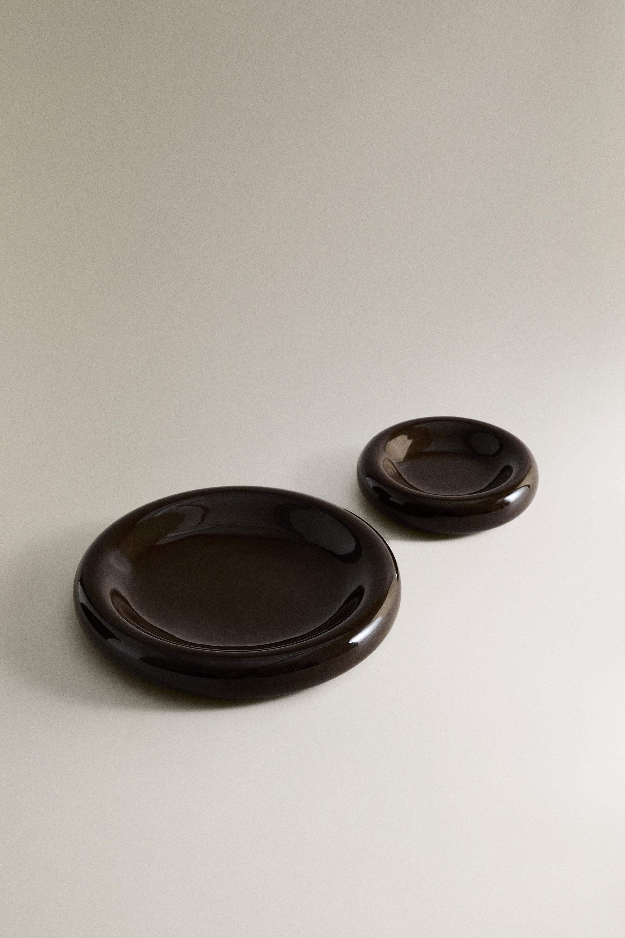 GLOSSY DECORATIVE TRAY — Dark brown