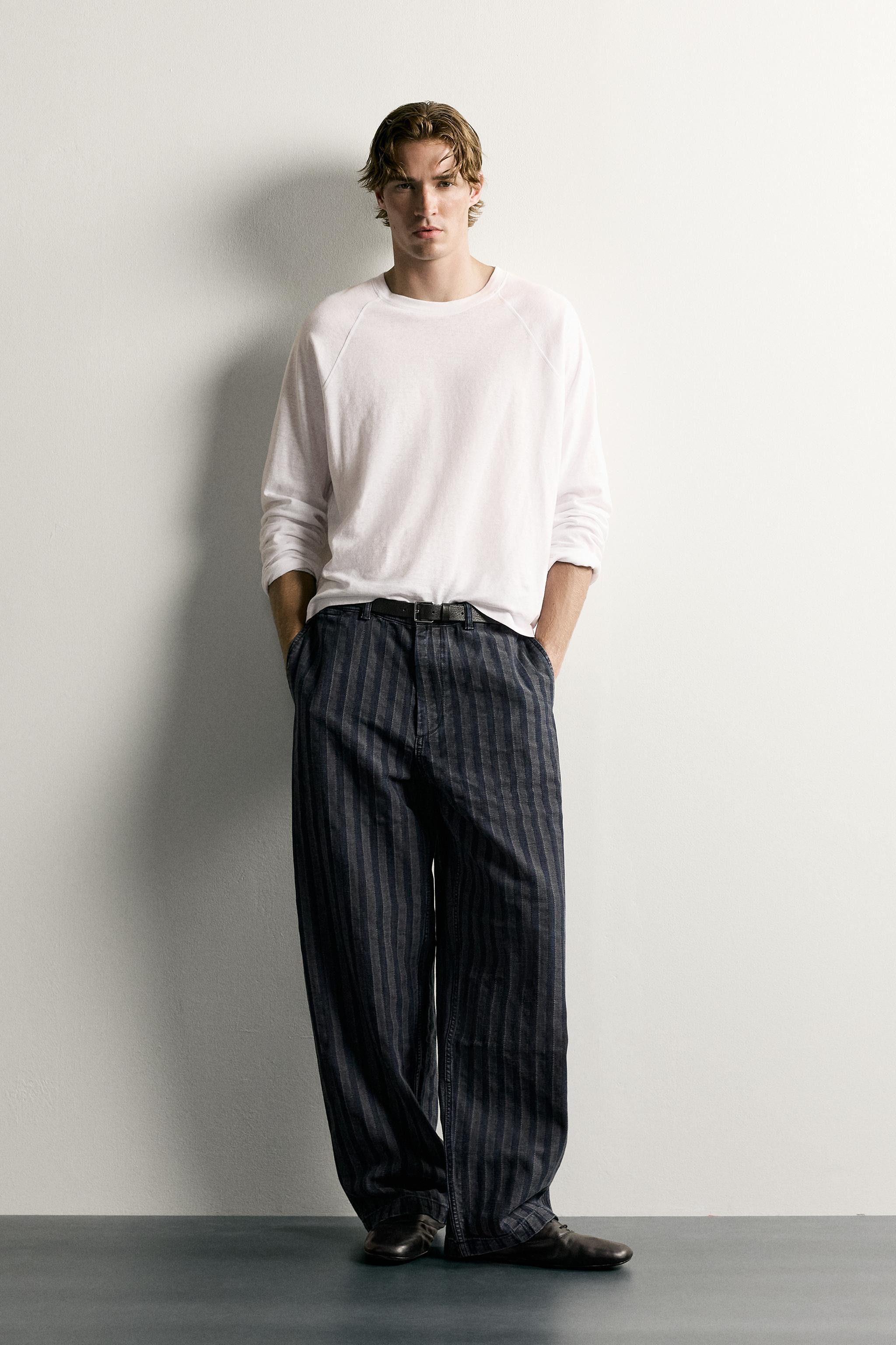 ストライプ柄リラックスフィットチノパンツ - ブルー | ZARA Japan / 日本