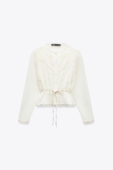 CHEMISE EN MOUSSE BRODÉE - Écru de Zara - Image 4