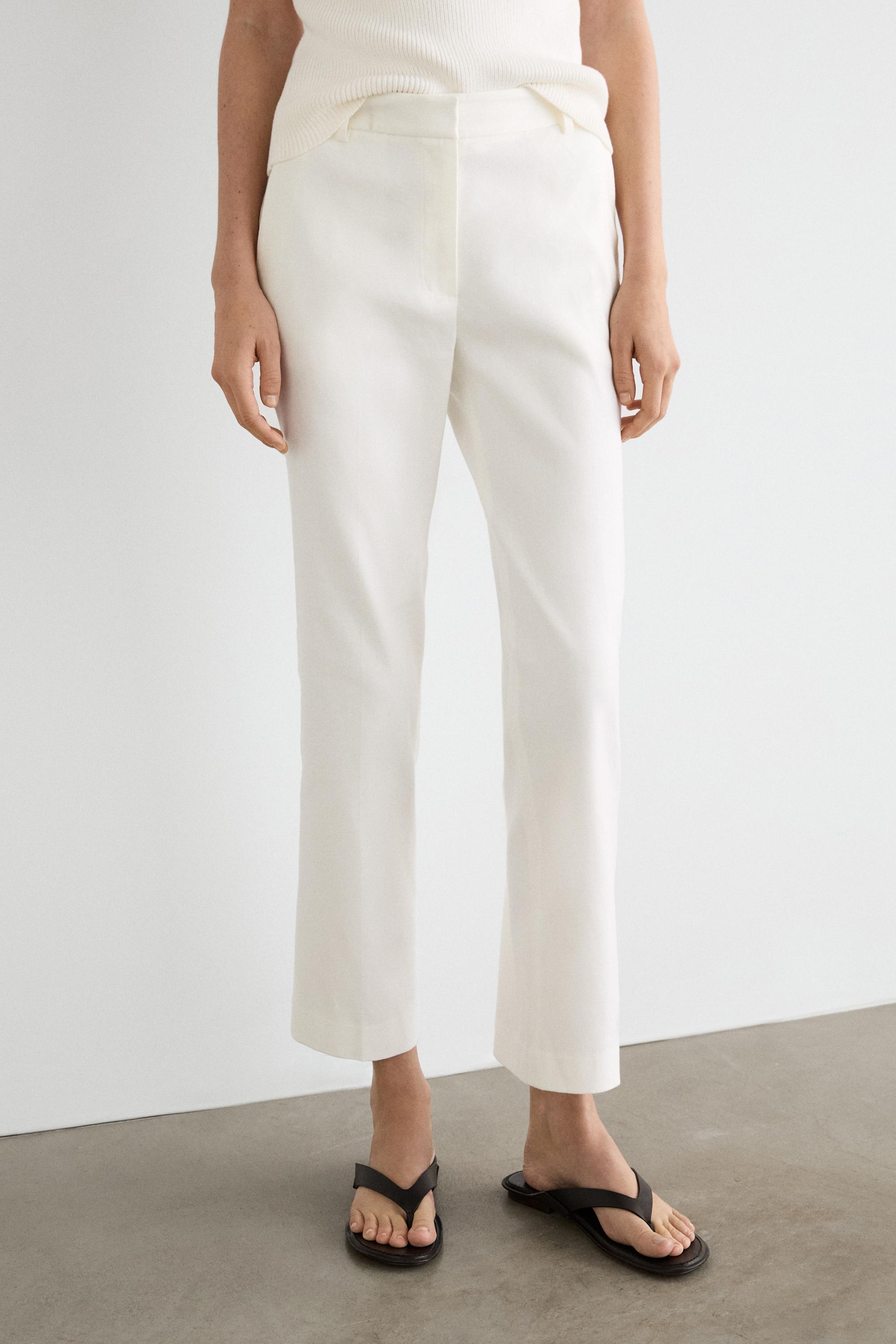 Straight-leg linen blend trousers — White