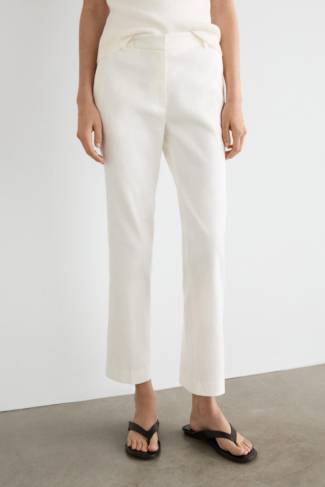 Straight-leg linen blend trousers — White