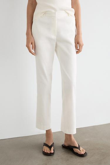 Straight-leg linen blend trousers — White 2