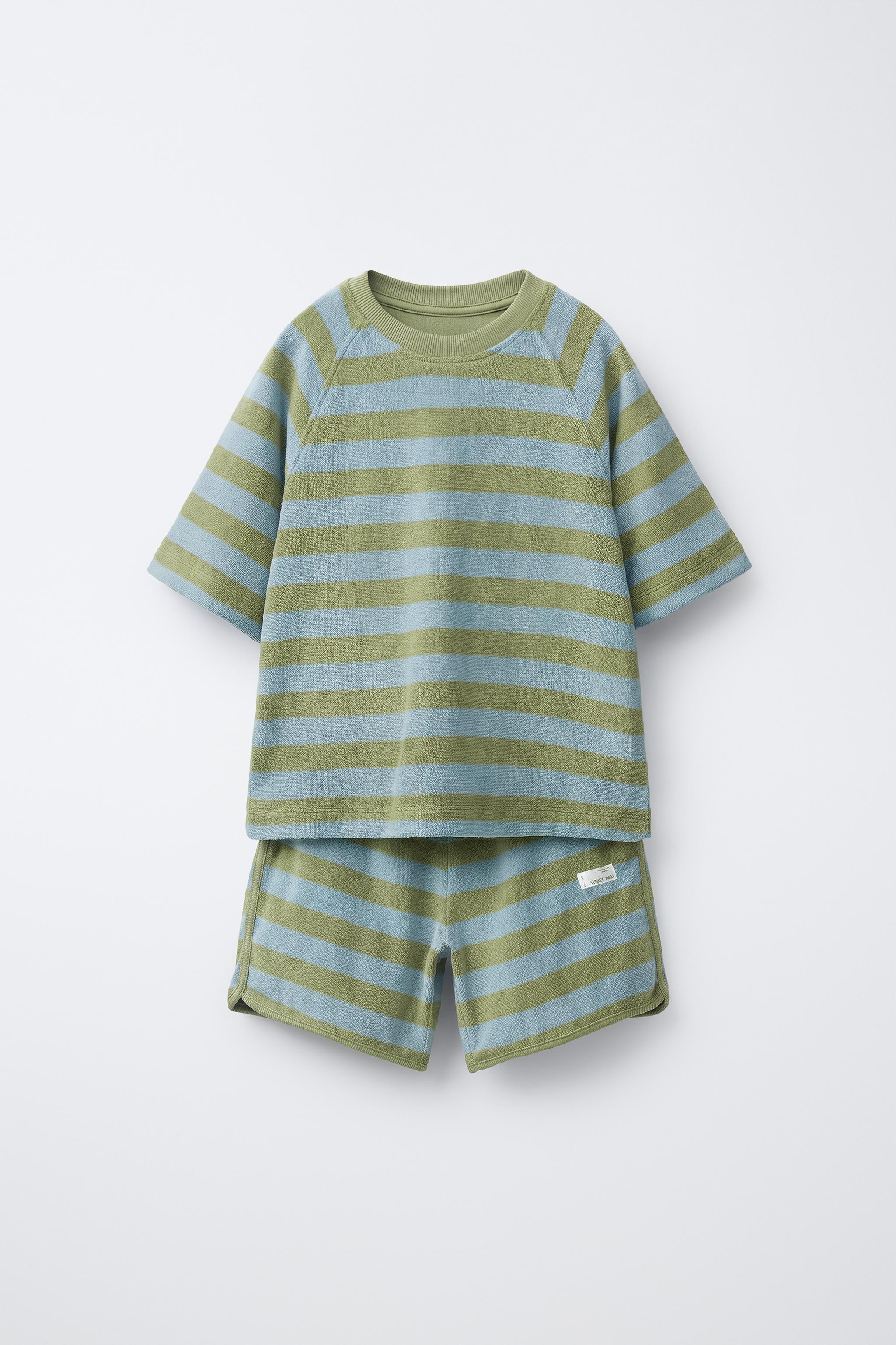 ENSEMBLE T-SHIRT ET BERMUDA À RAYURES EFFET ÉPONGE