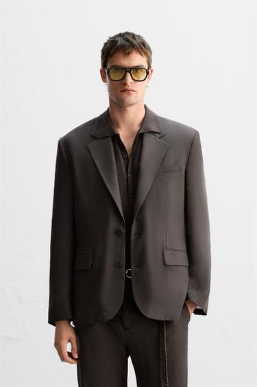 LIMITED EDITION VISCOSE-LINEN SUIT BLAZER - Brown by Zara