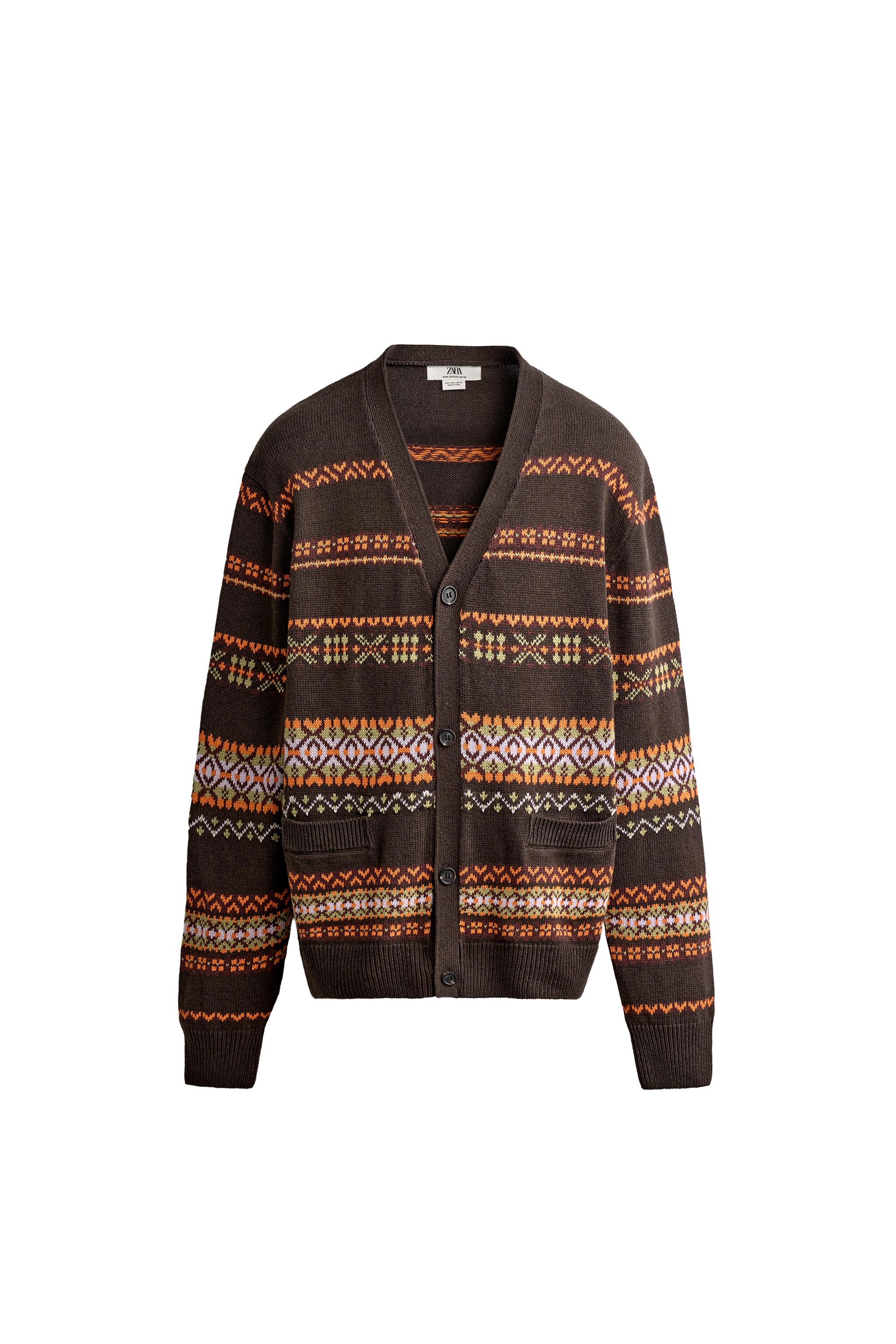 COTTON-LINEN JACQUARD REGULAR FIT CARDIGAN - Brown | ZARA Singapore