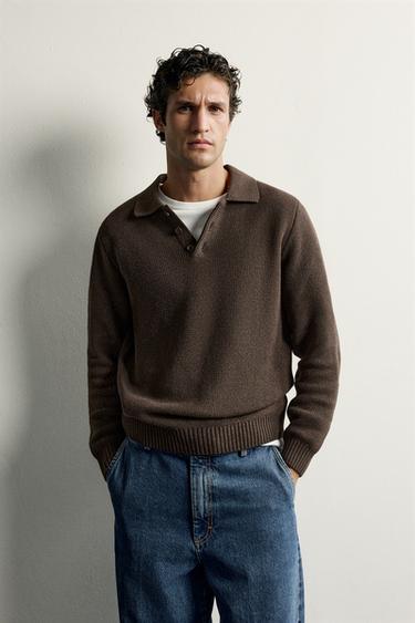 COTTON TEXTURED KNIT POLO — Brown 2