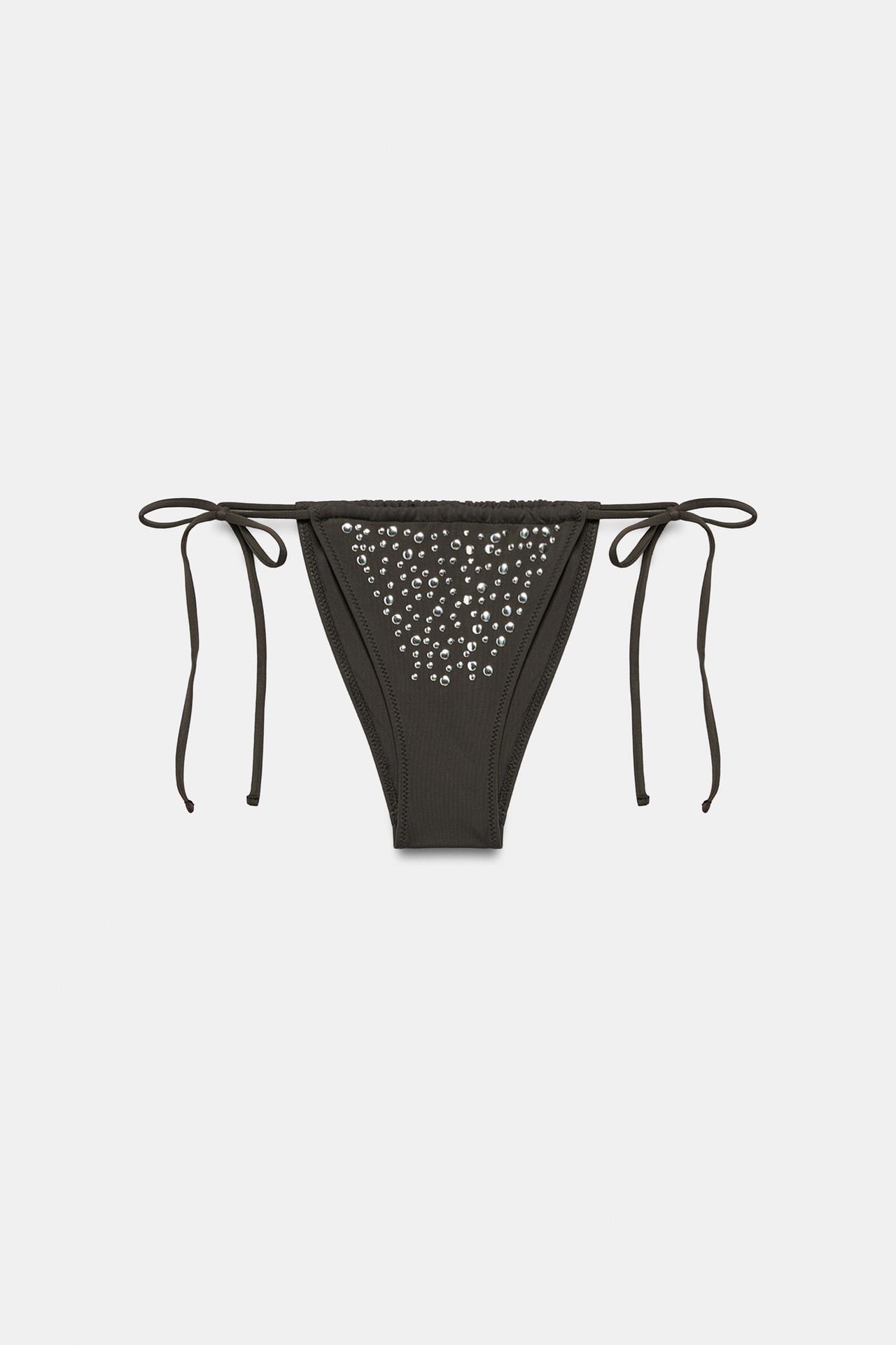 TIE-SIDE SLIDING BIKINI BOTTOM — Brown